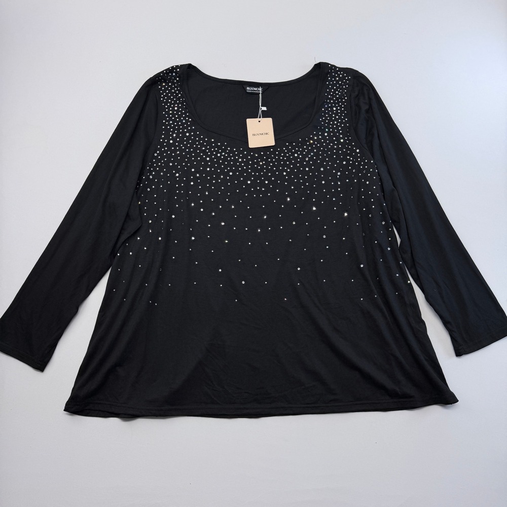 Bloomchic Black Rhinestone Scoop Neck Long Sleeve Top Plus Size 22-24 NWT